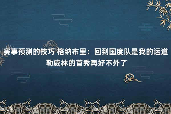 赛事预测的技巧 格纳布里：回到国度队是我的运道 勒威林的首秀再好不外了